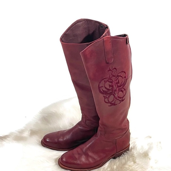 Frye Cherry Red Leather Riding Boots - Picture 6 of 13